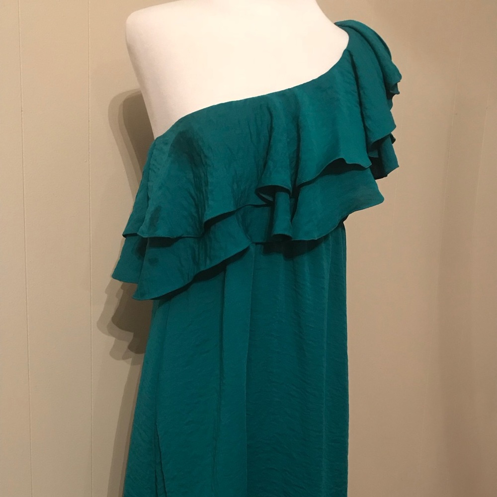 Rebecca Taylor One-Shoulder Ruffled Green Dress